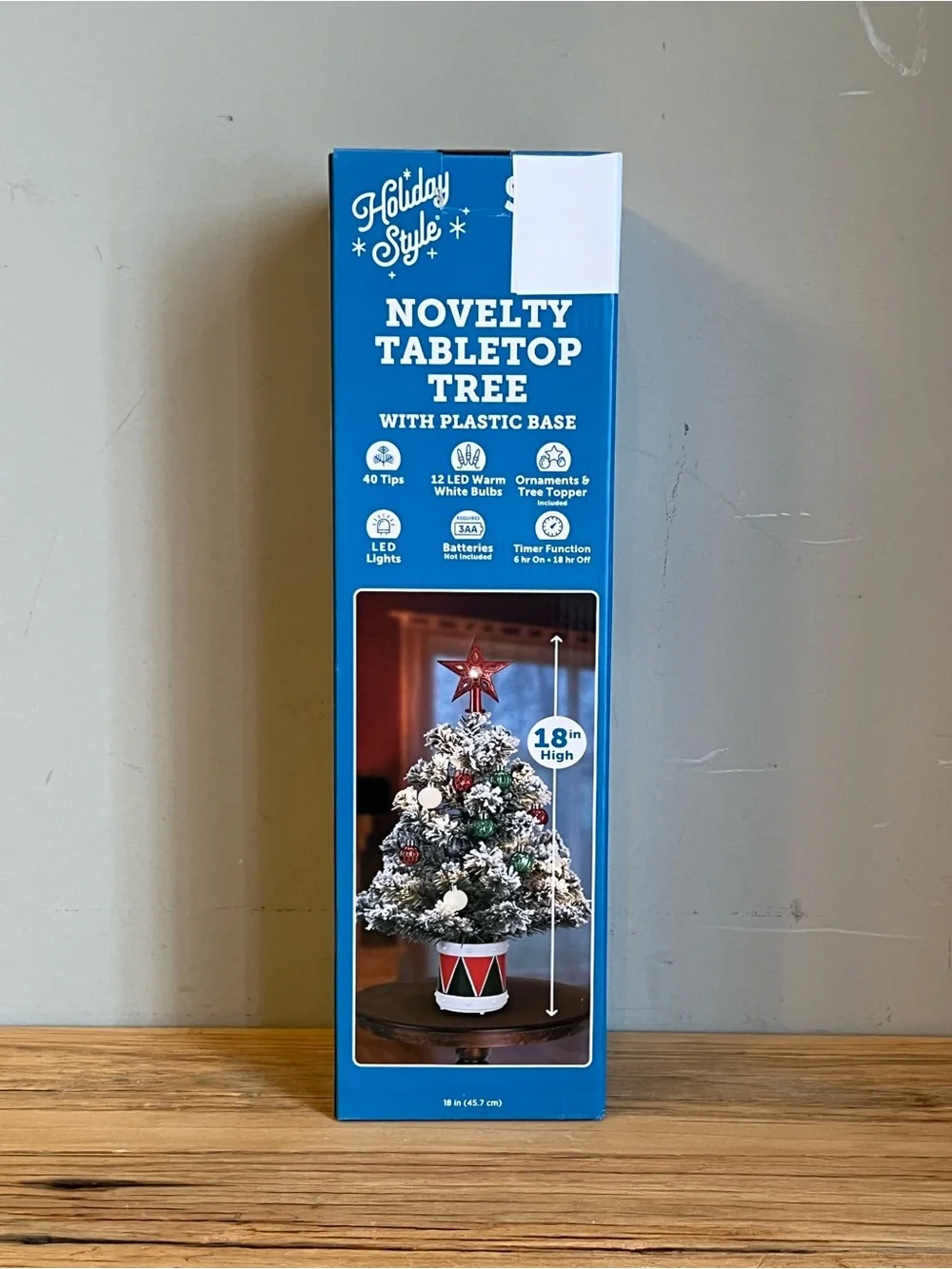 NIB 18” Novelty Tabletop Christmas Tree On Ornament Base With Star Topper